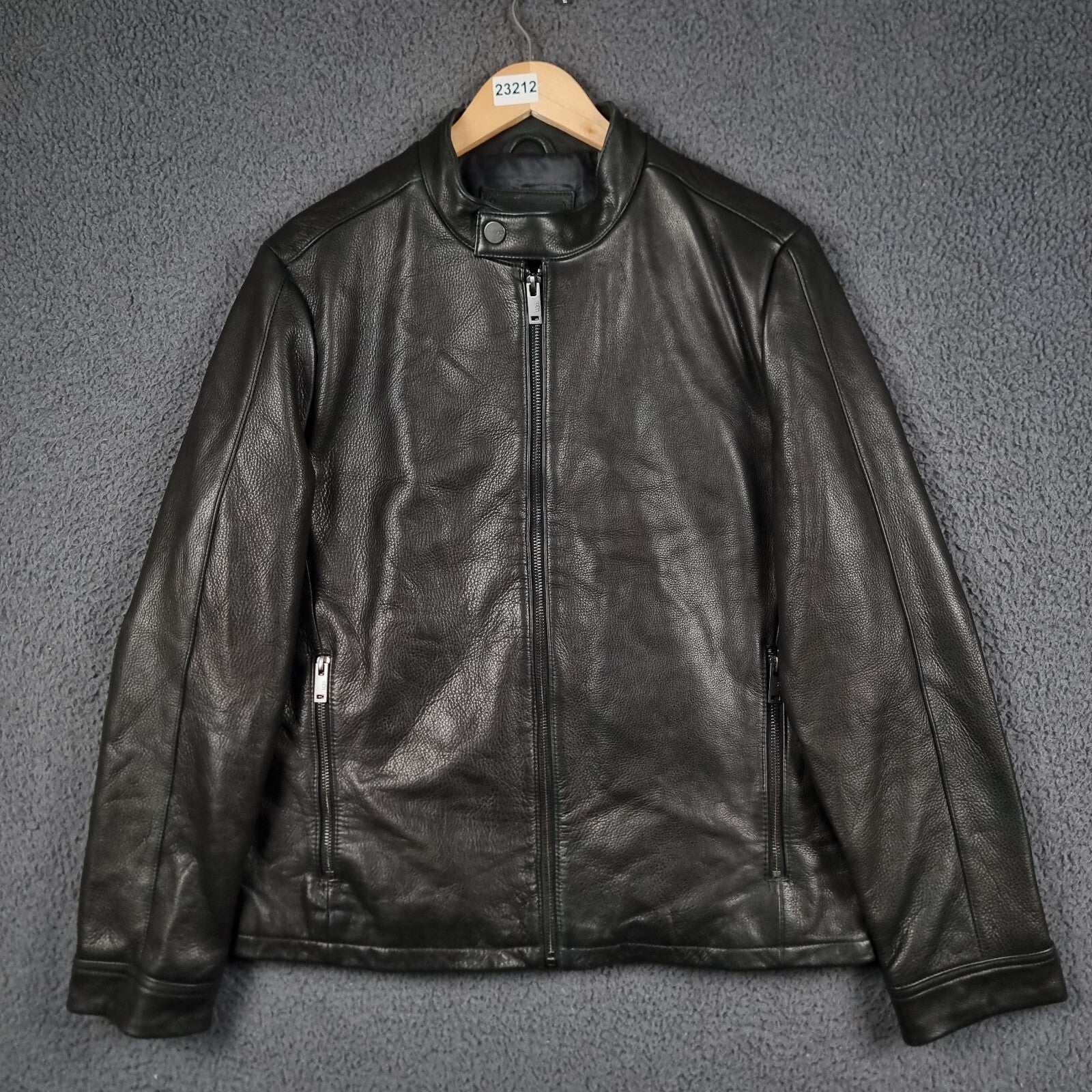 UGG Orlando Leather Jacket Mens L Large Black Racer Biker Bomber Collared Zip