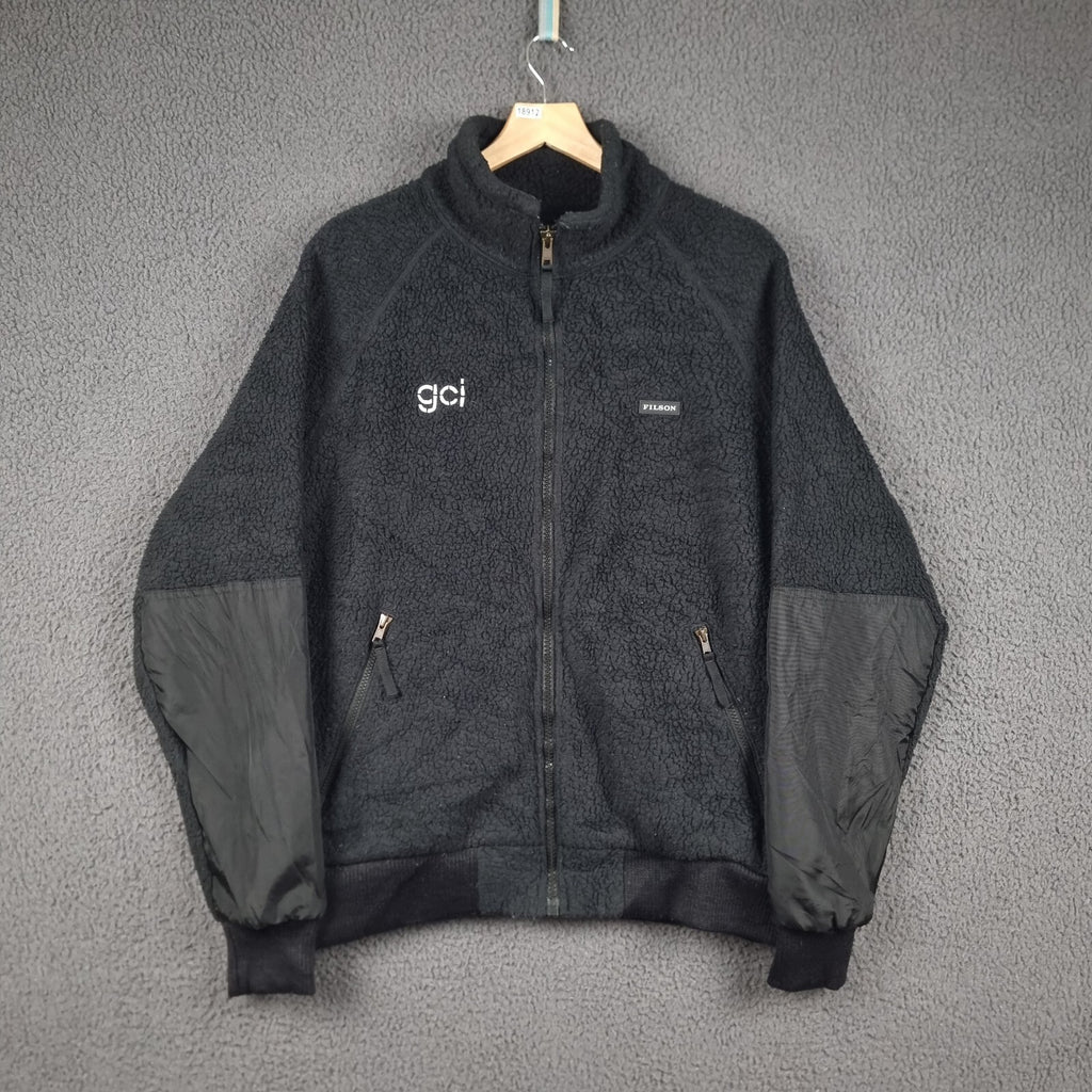 FILSON Jacket Mens L Large Black Sherpa Fleece Polartec Bomber Full Zip