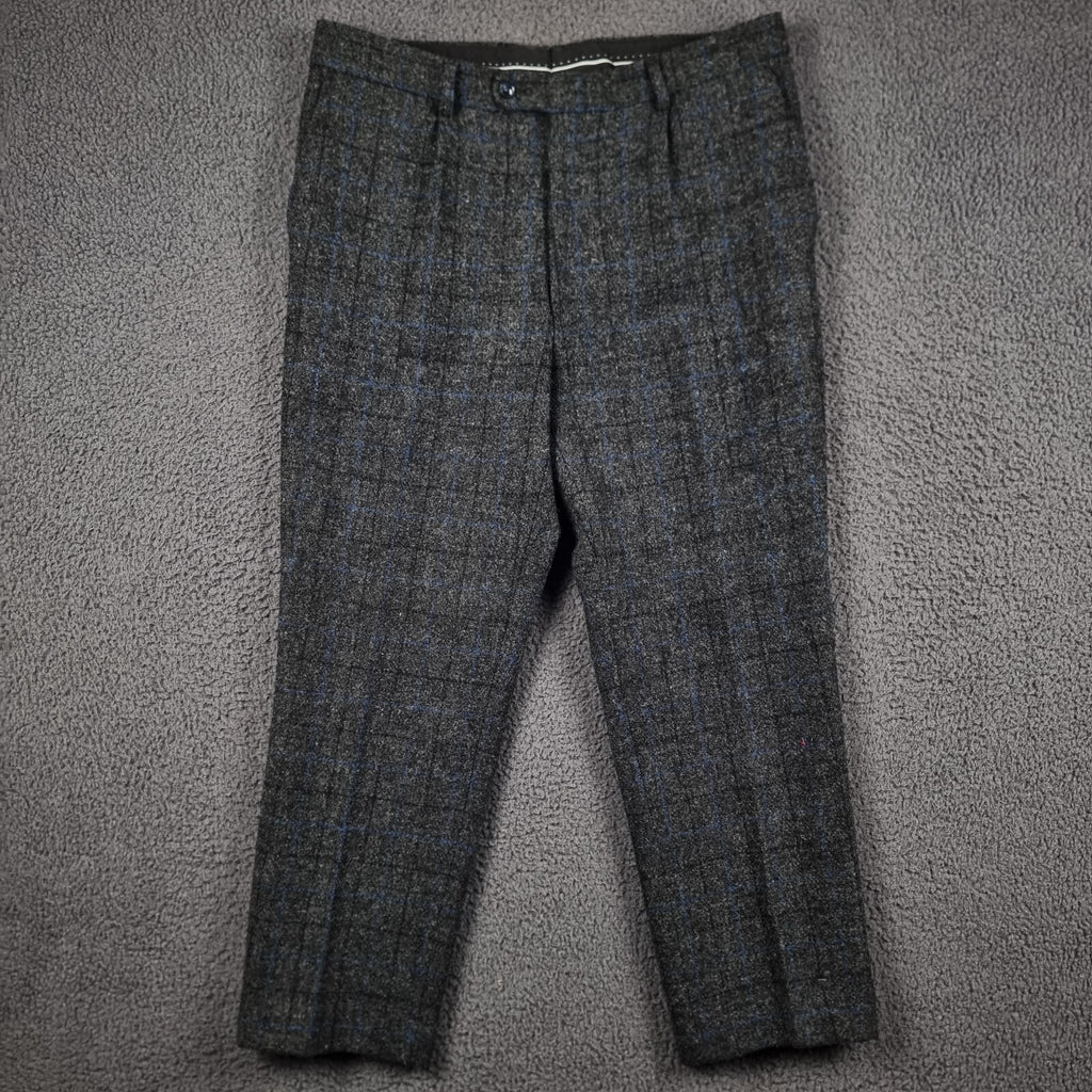 Vintage HARRIS TWEED Suit Mens 44R W38 L30 Grey Check Hacking Blazer Trousers