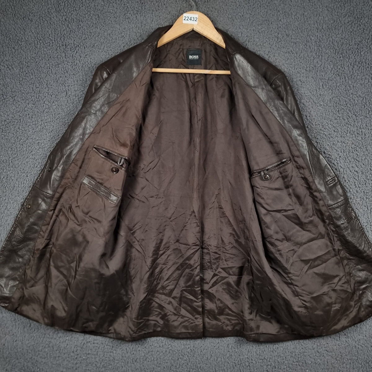 Vintage HUGO BOSS Leather Jacket Men L Large 42 Brown Blazer Soft Lambskin Nappa