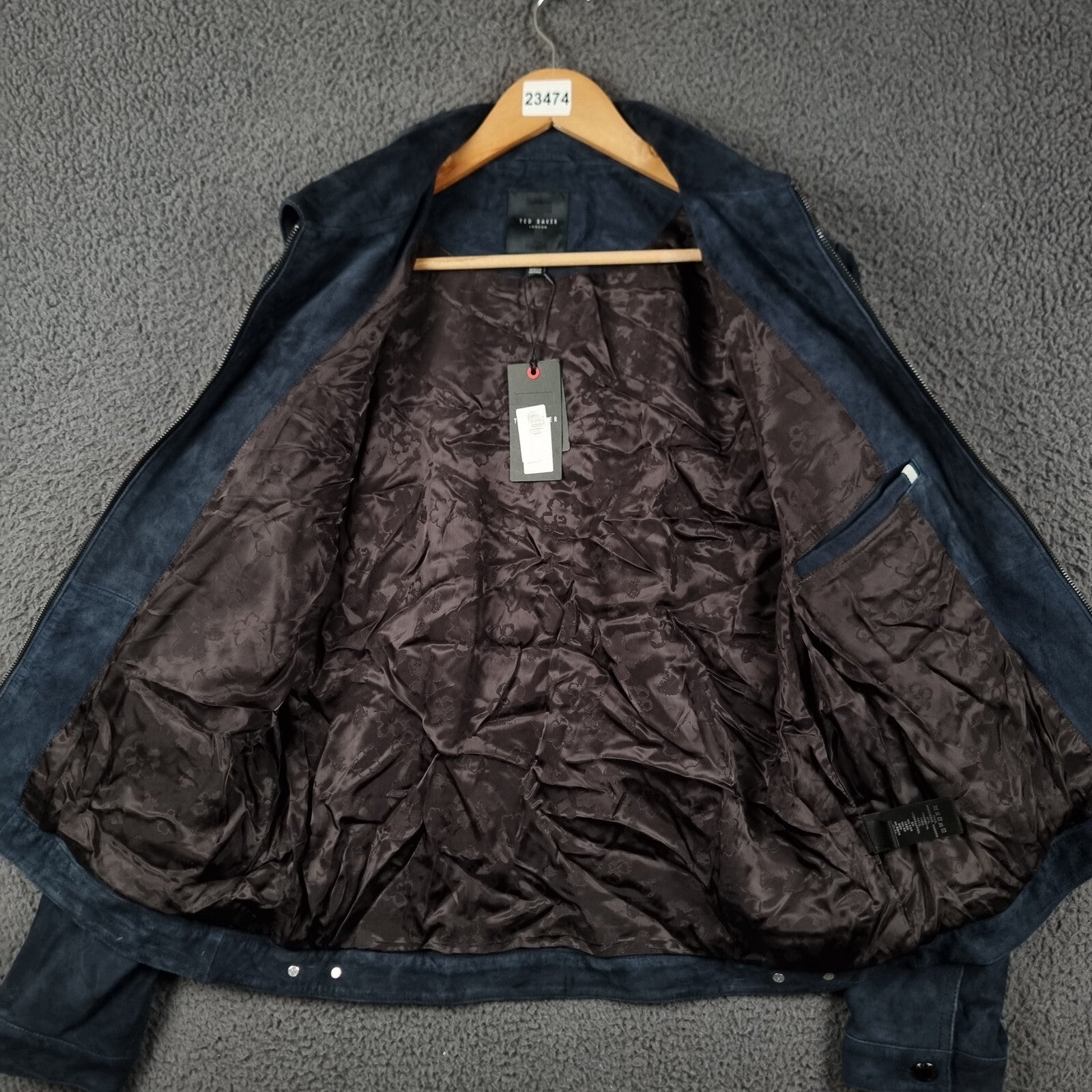 TED BAKER Genuine Leather Jacket Men XL 5 Blue Suede Trucker Zip NEW RRP £400
