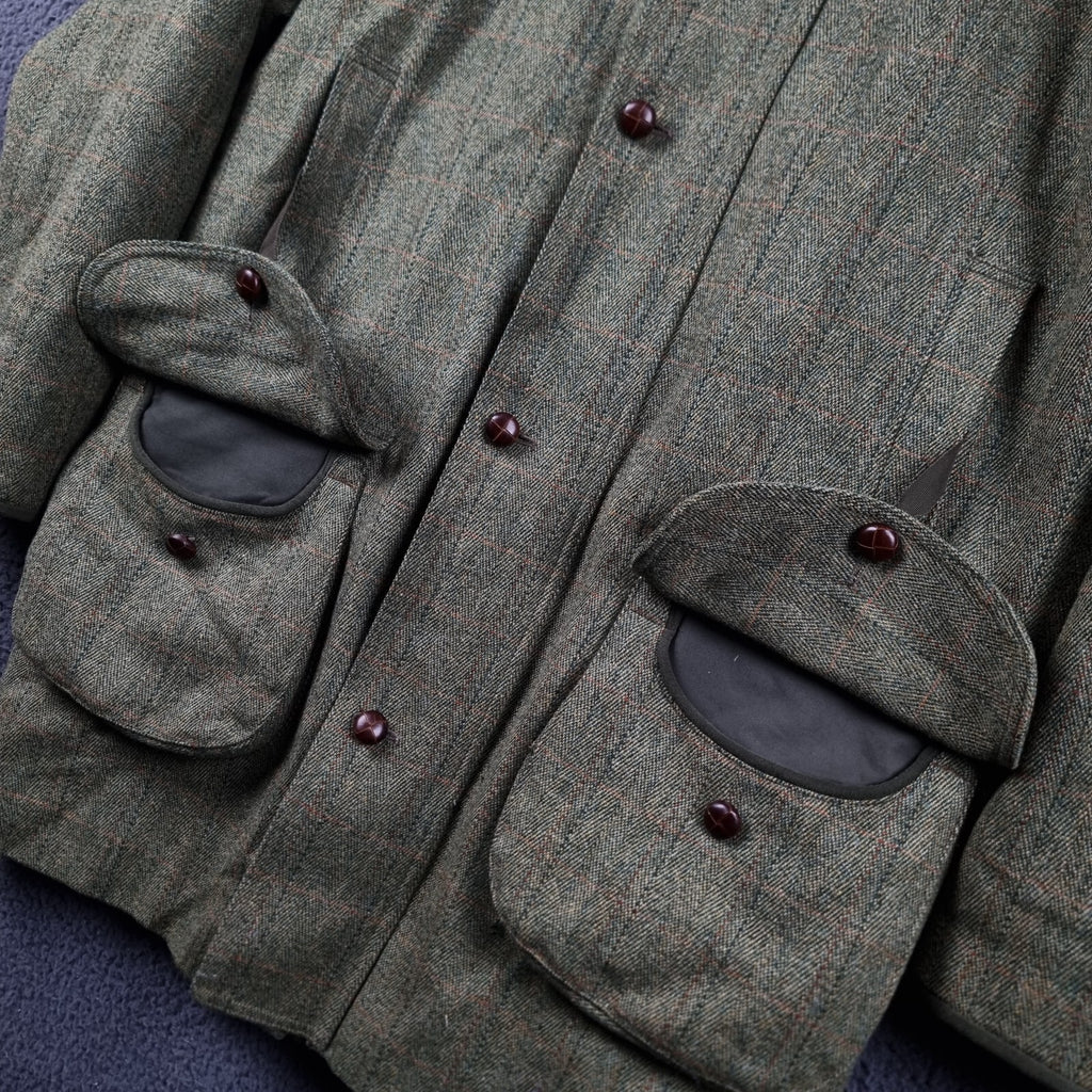 JOHN BROCKLEHURST Jacket Mens L Large Green Check Tweed 100% Wool Shooting Coat