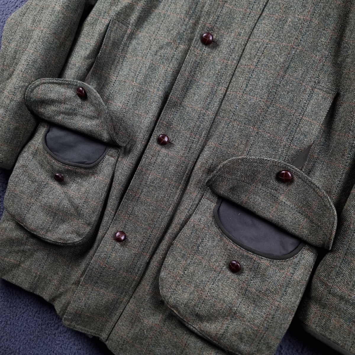 JOHN BROCKLEHURST Jacket Mens L Large Green Check Tweed 100% Wool Shooting Coat