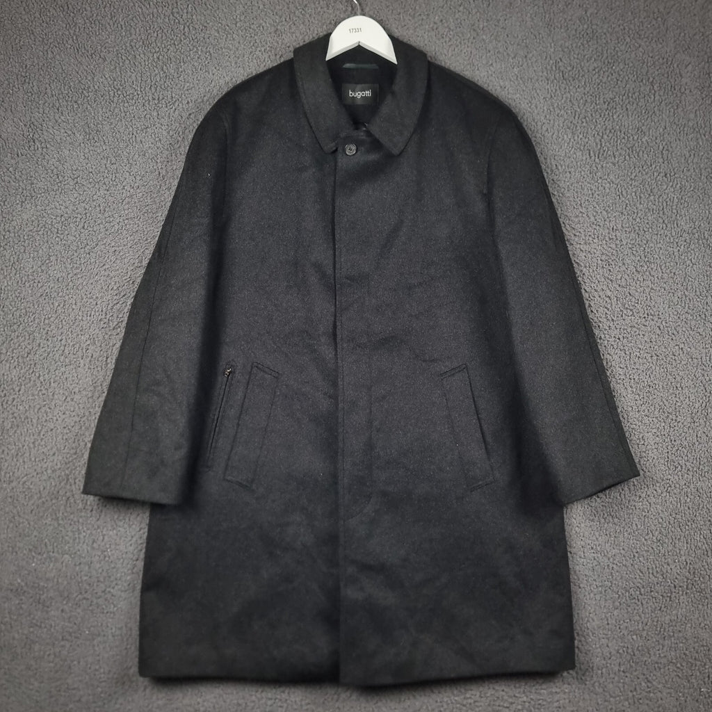 Bugatti Alpen Loden Coat Mens XL 52 Black Wool & Cashmere Long Overcoat Collared