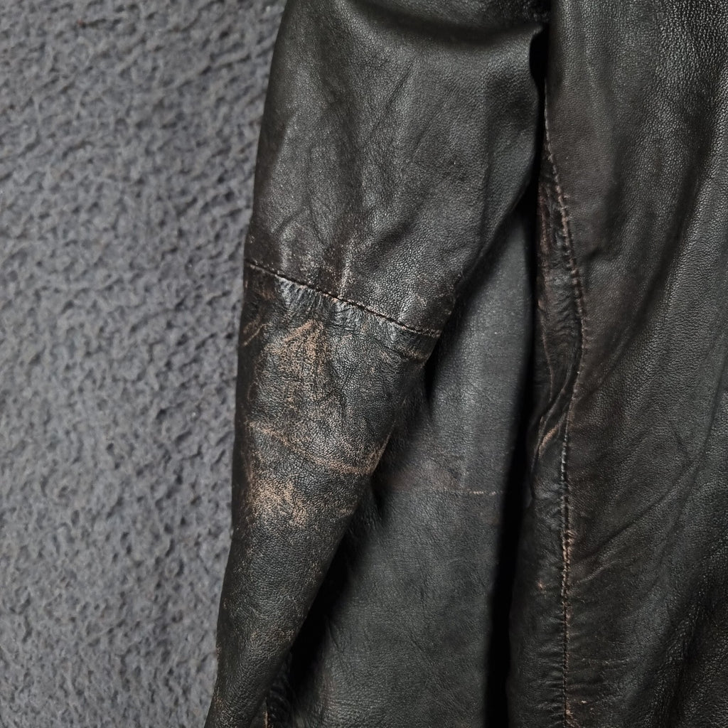 SUPERDRY Leather Jacket Mens L Large Brown Brad Distressed Biker Motorcycle