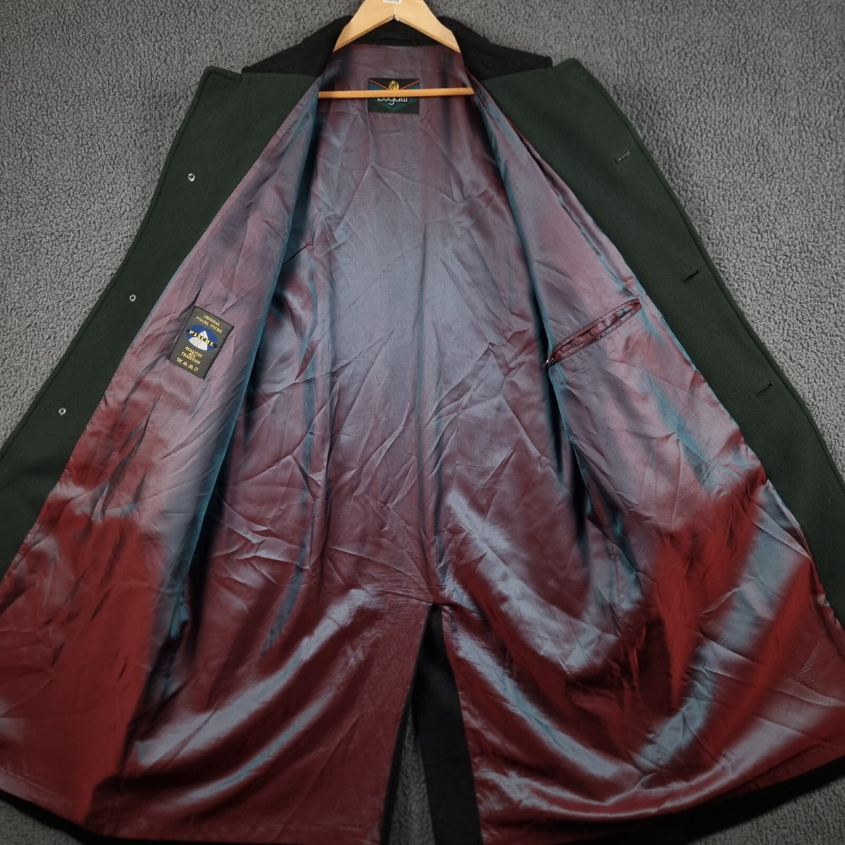 BUGATTI Coat Mens 2XL 27 Black Pischl Alpine Loden Wool Long Trench Overcoat