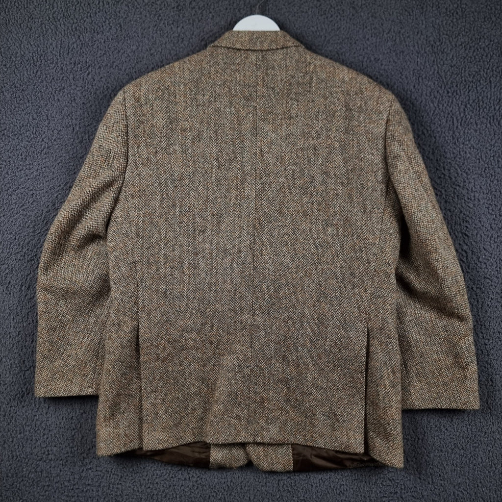 Brook Taverner Harris Tweed Blazer Jacket Mens 42S Brown 100% Wool Sport Coat