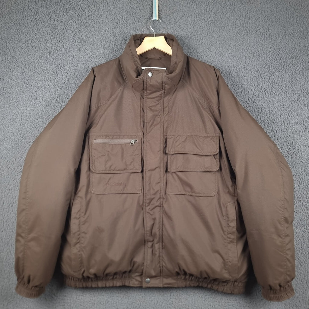 Columbia Jacket Mens 2XL Brown Down Fill Waterproof Puffer Bomber Multi Pocket