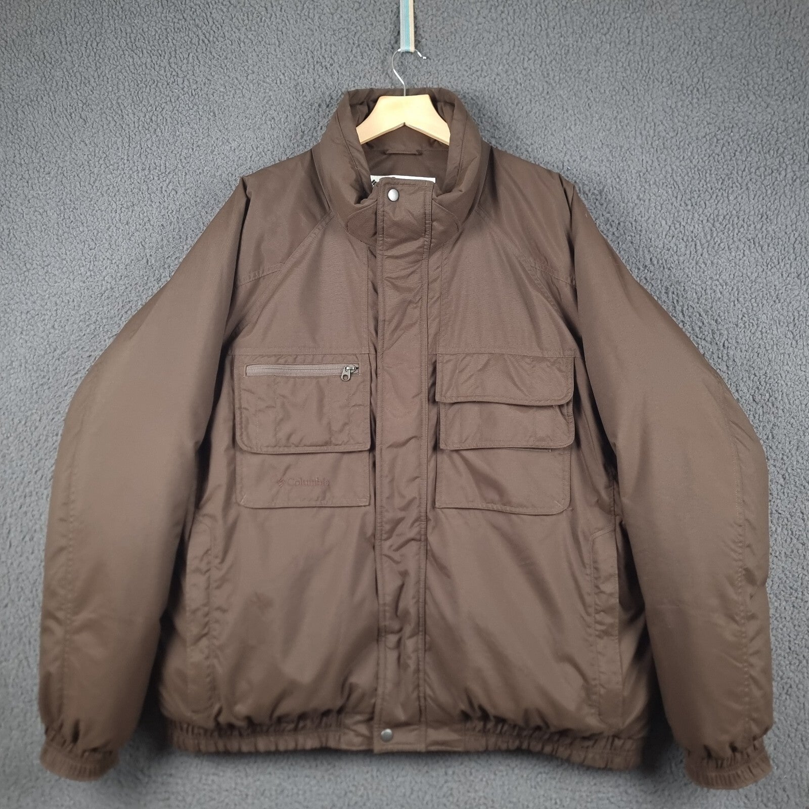 Columbia Jacket Mens 2XL Brown Down Fill Waterproof Puffer Bomber Multi Pocket