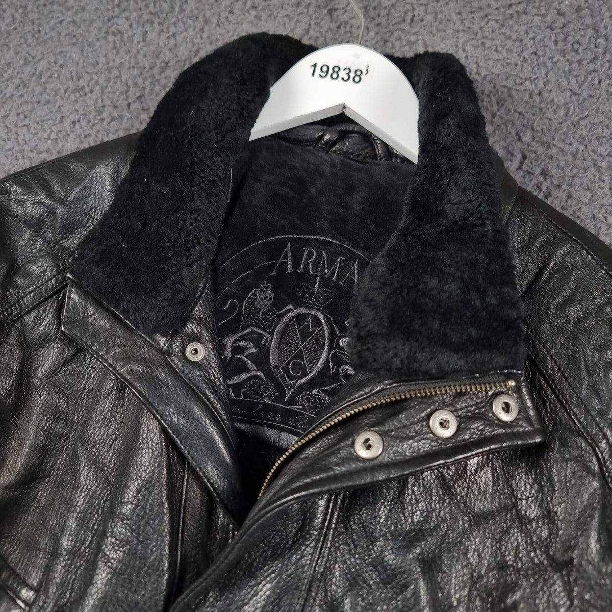 Vintage ARMA Leather Jacket Mens L Large 40 Black Long Overcoat Coat Lined 90s