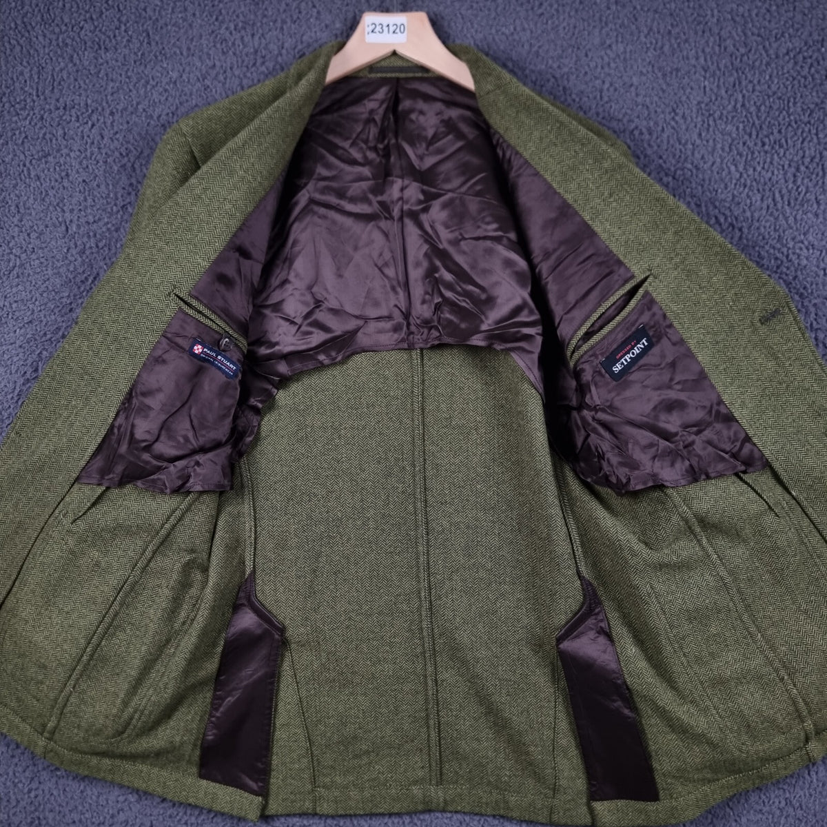 PAUL STUART Blazer Jacket Mens 40 Green Herringbone Wool Tweed Unstructured