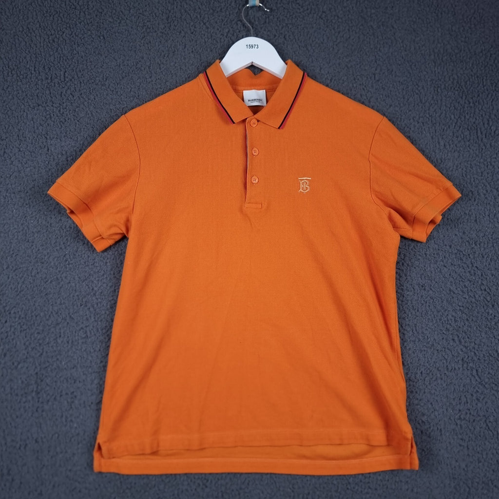 BURBERRY Polo Shirt Mens M Medium Orange Nova Check Short Sleeve Cotton Pique
