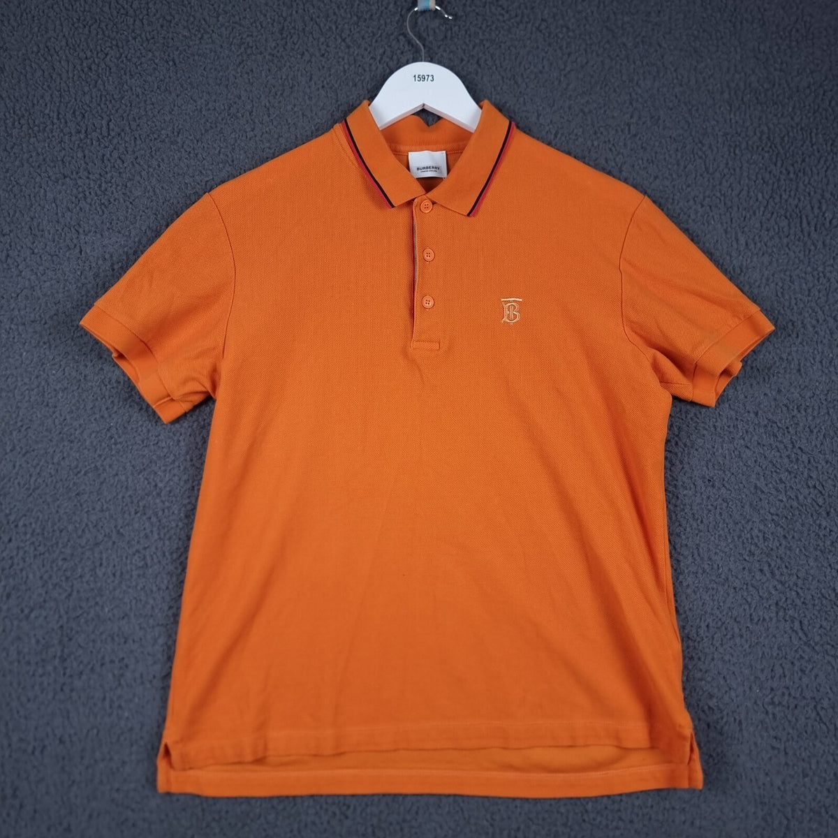 BURBERRY Polo Shirt Mens M Medium Orange Nova Check Short Sleeve Cotton Pique