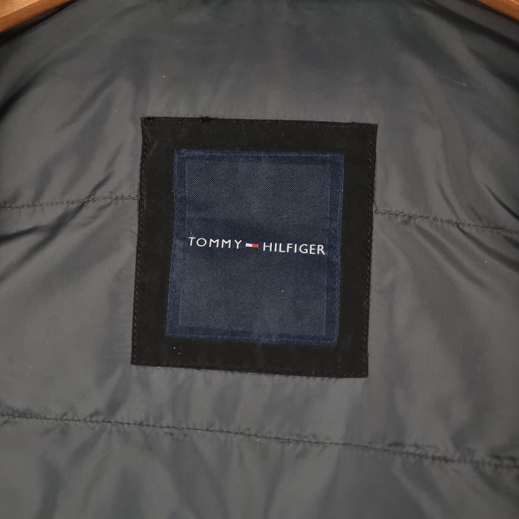 TOMMY HILFIGER Jacket Mens M Medium Black Down Insulated Puffer Hooded Bomber