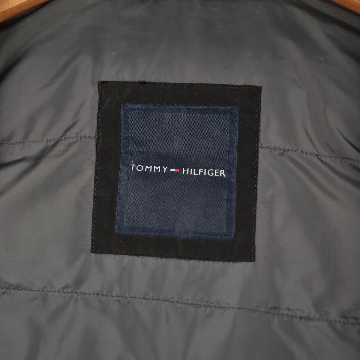 TOMMY HILFIGER Jacket Mens M Medium Black Down Insulated Puffer Hooded Bomber