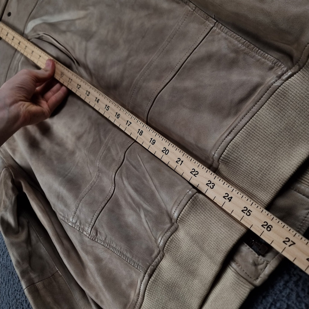Vintage HUGO BOSS Leather Jacket Mens L Large 42 Brown Lambskin Bomber Flight A2