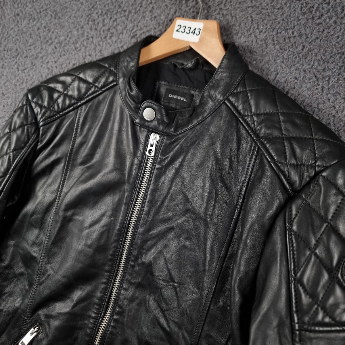 Diesel Leather Jacket Mens XL Black Soft Sheepskin Racer Biker Moto Full Zip
