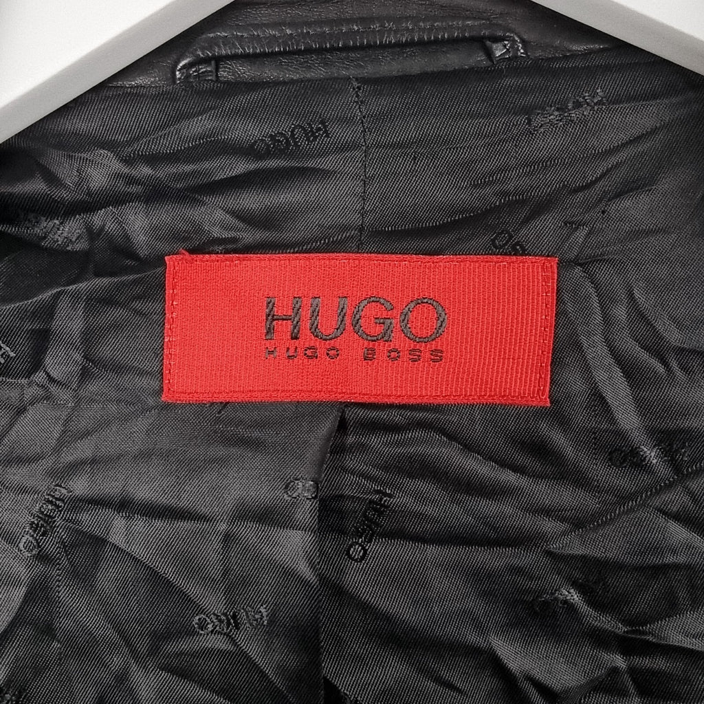 Vintage HUGO BOSS Leather Jacket Men L Large 42 Black Blazer Soft Lambskin Nappa