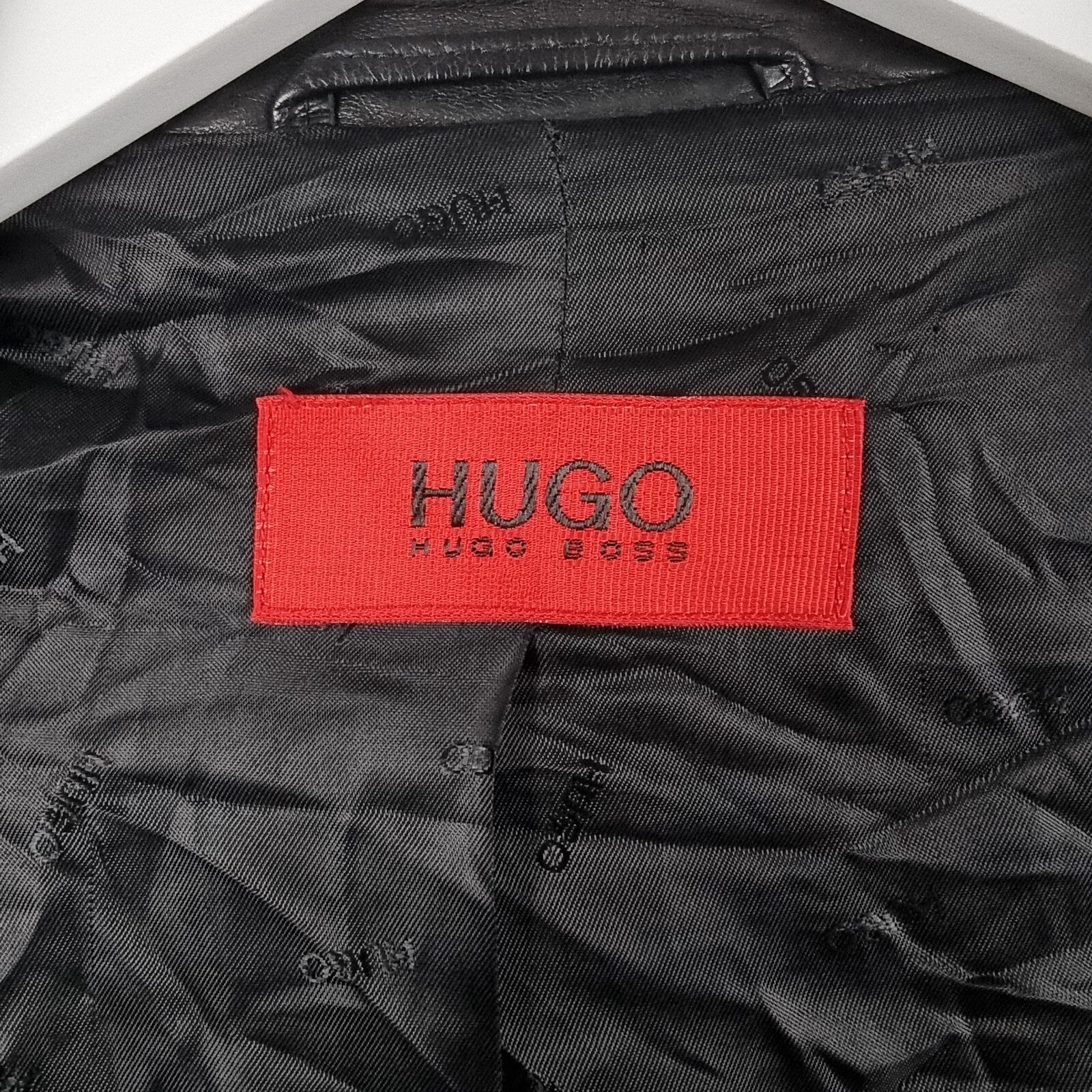 Vintage HUGO BOSS Leather Jacket Men L Large 42 Black Blazer Soft Lambskin Nappa