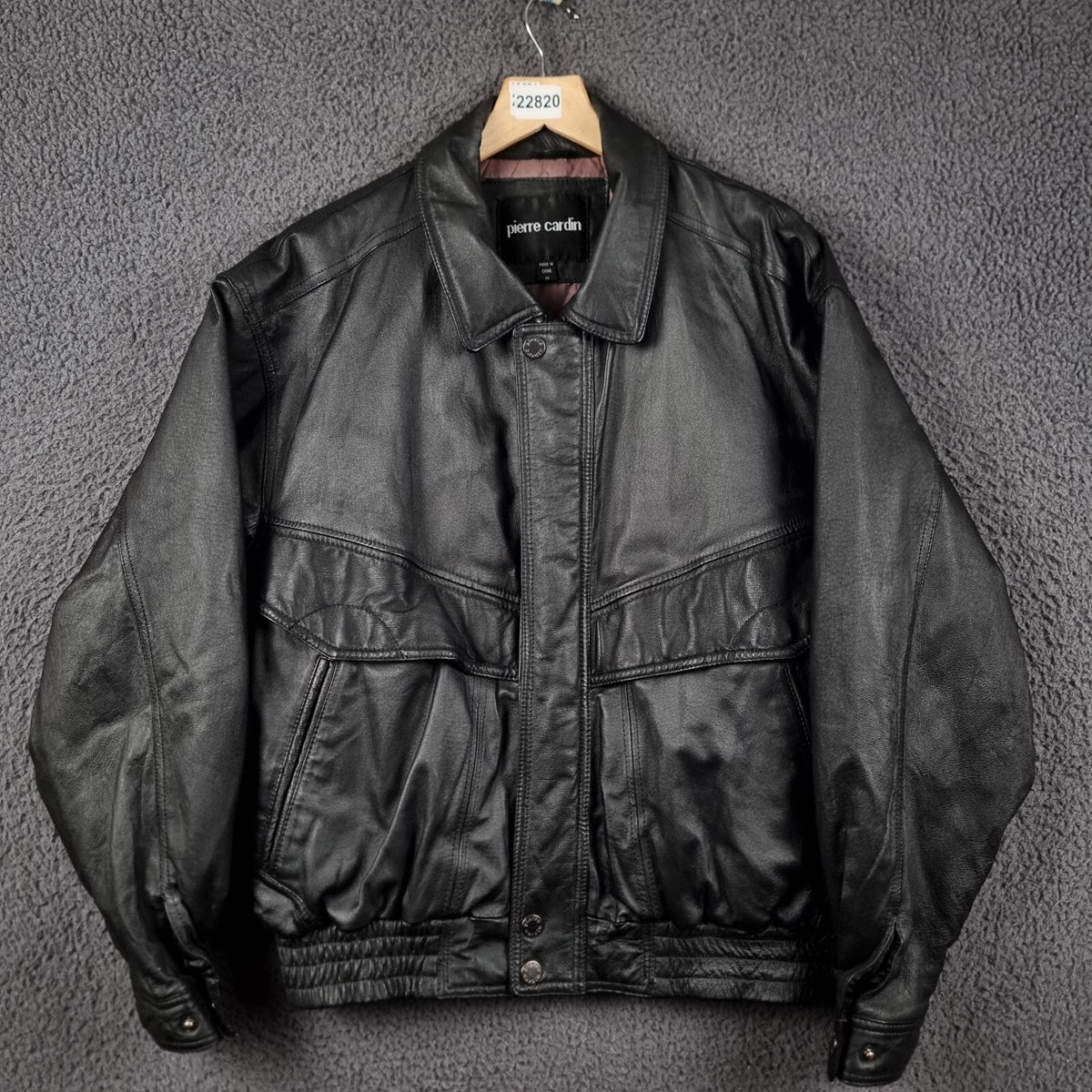 Vintage PIERRE CARDIN Leather Jacket Mens M Medium Black Bomber Relaxed Fit 90s
