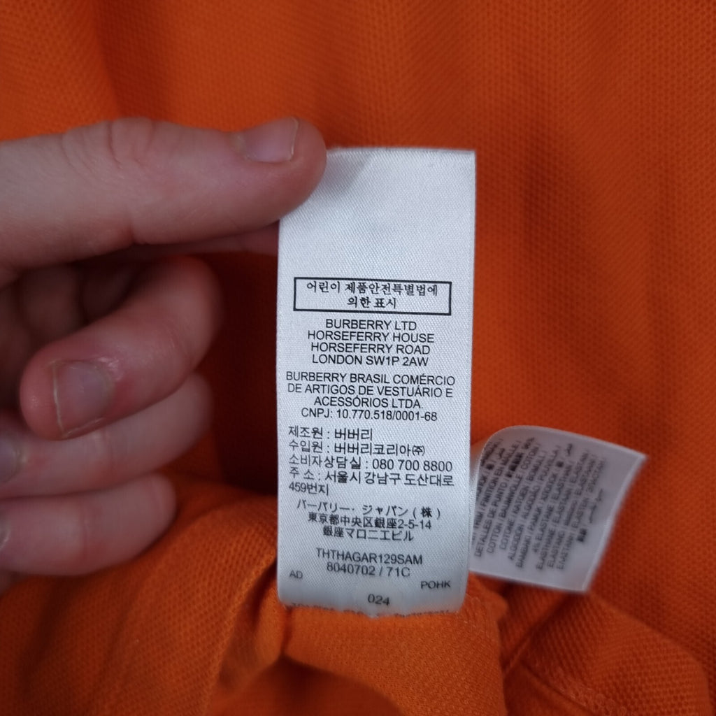 BURBERRY Polo Shirt Mens M Medium Orange Nova Check Short Sleeve Cotton Pique
