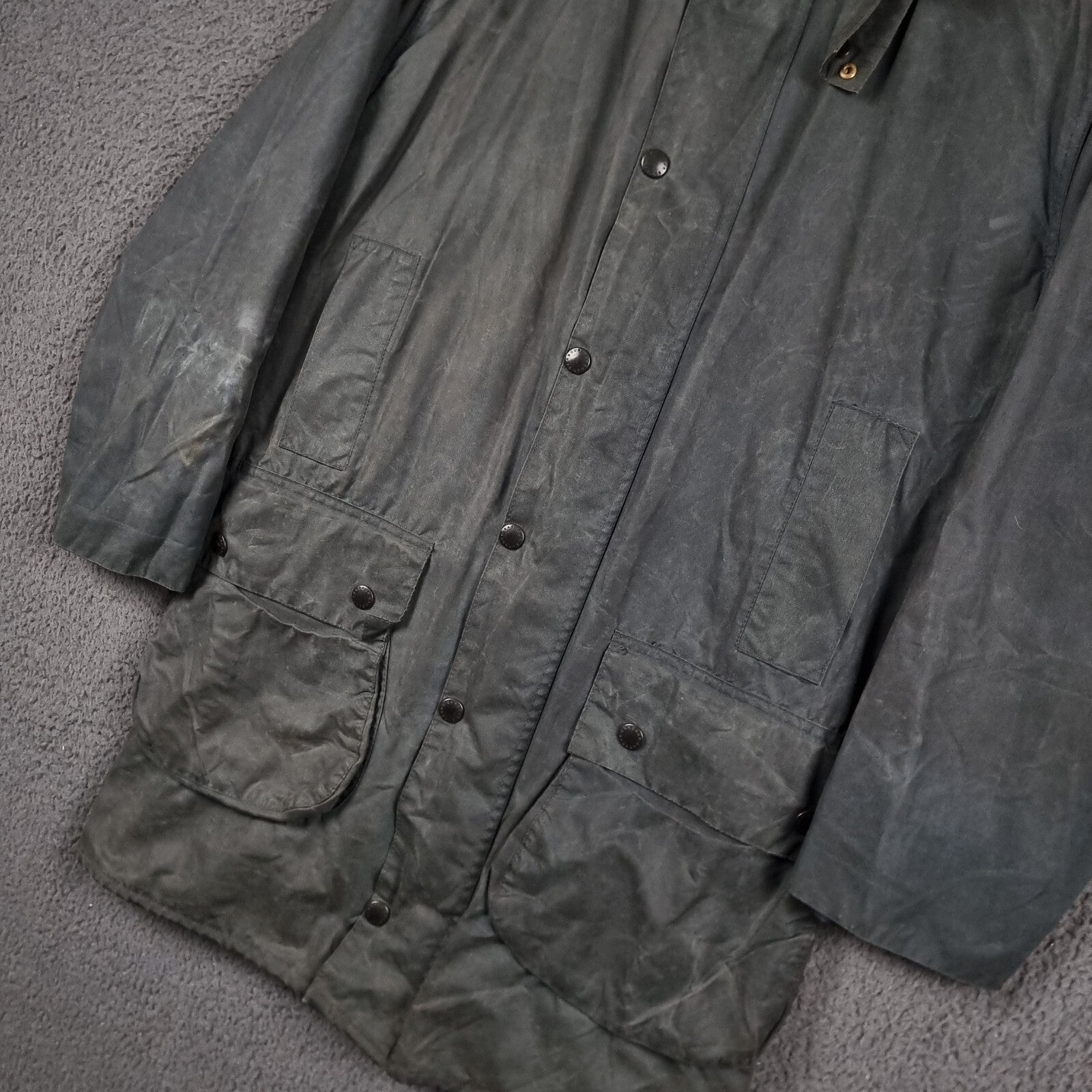 Vintage BARBOUR Border Jacket Mens C36 Navy Wax Waxed Field Coat A205 80s 1989
