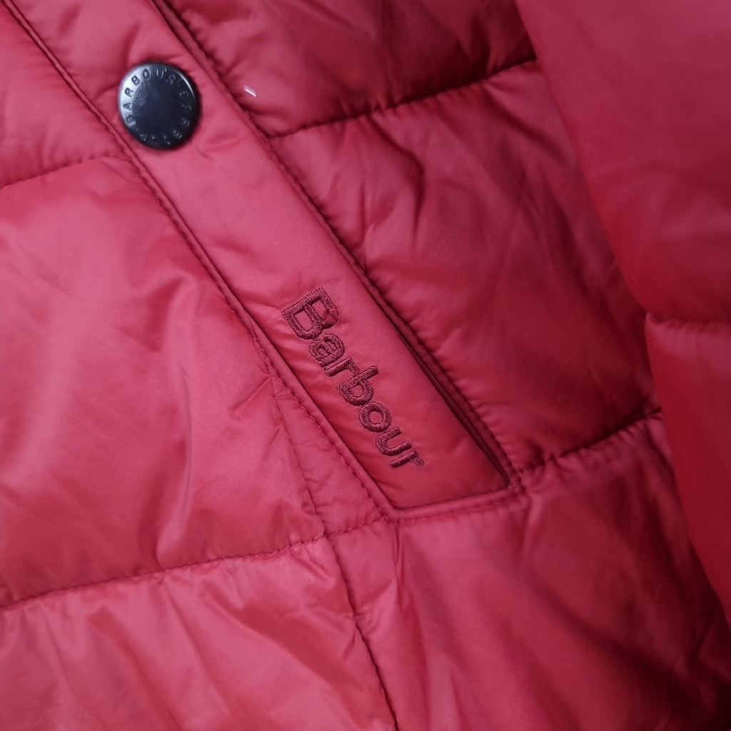 BARBOUR Jacket Womens UK 18 Red Housesteads Quilt Fibre Down Parka Puffer Fur