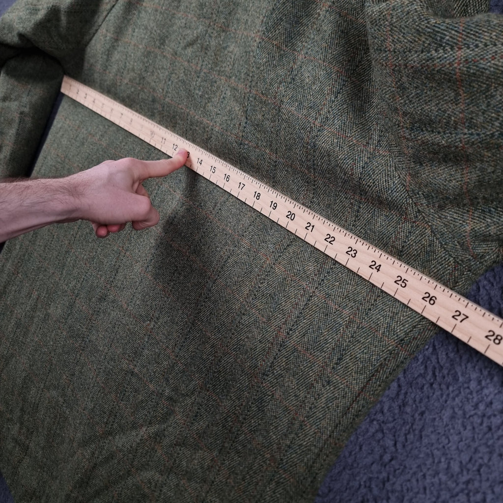 JOHN BROCKLEHURST Jacket Mens L Large Green Check Tweed 100% Wool Shooting Coat