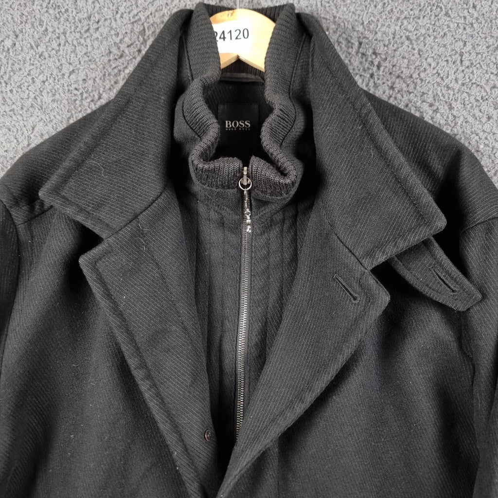 HUGO BOSS Jacket Mens 46R 2XL Black Cox Coat Overcoat Wool & Cashmere Blend