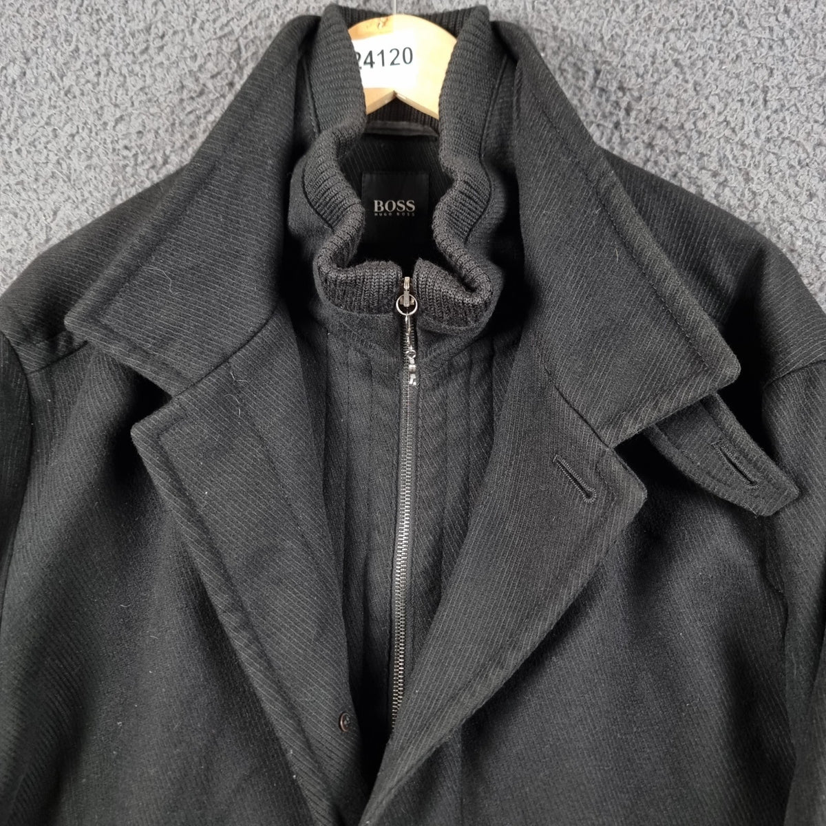 HUGO BOSS Jacket Mens 46R 2XL Black Cox Coat Overcoat Wool & Cashmere Blend