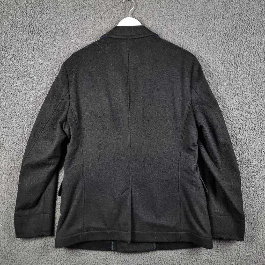 Hugo Boss Pea Coat Mens 40R M Medium Black Wool & Cashmere Double Breasted Jacket