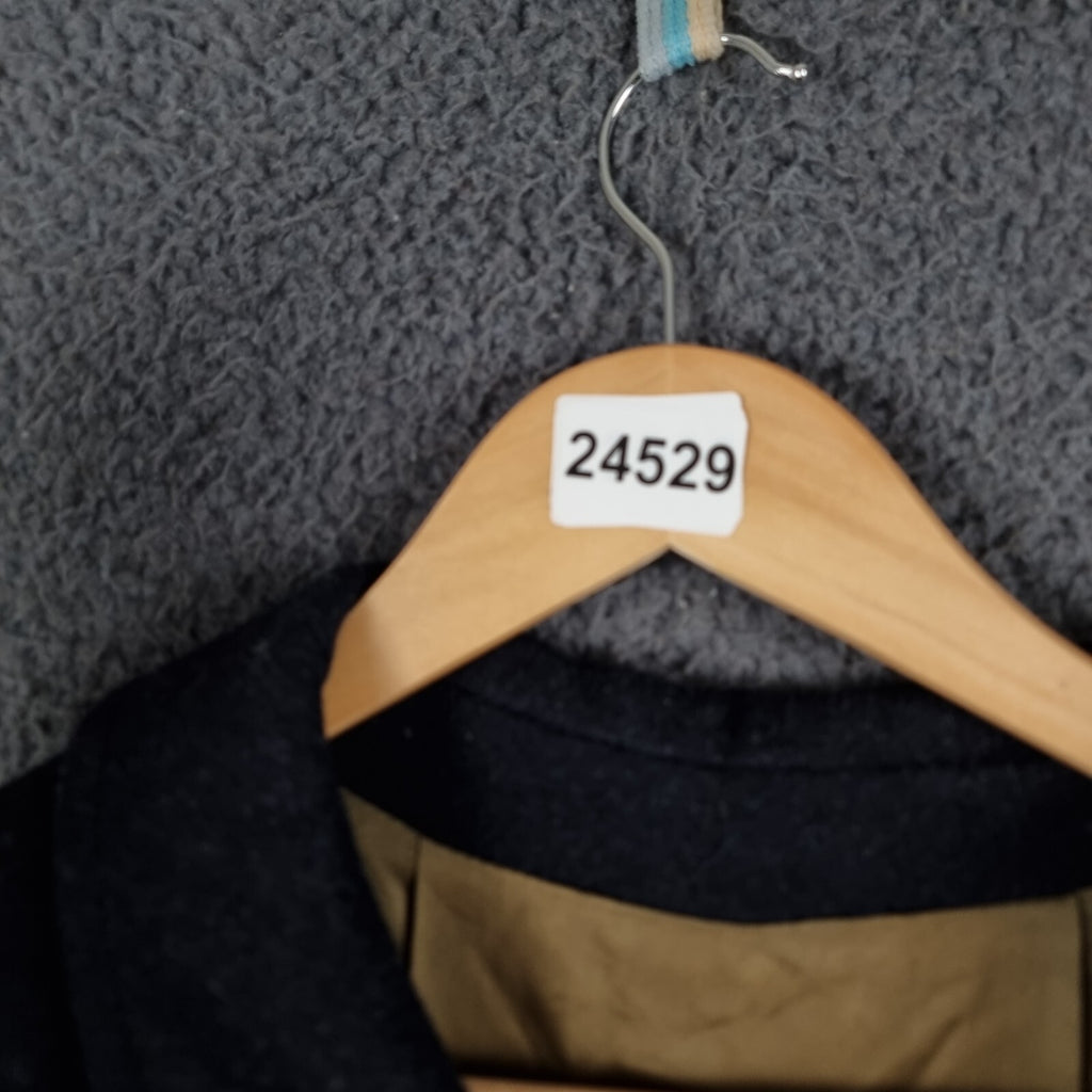 Vintage HUGO BOSS Coat Mens 2XL Navy Blue Wool Loden Overcoat Long Relaxed 80s