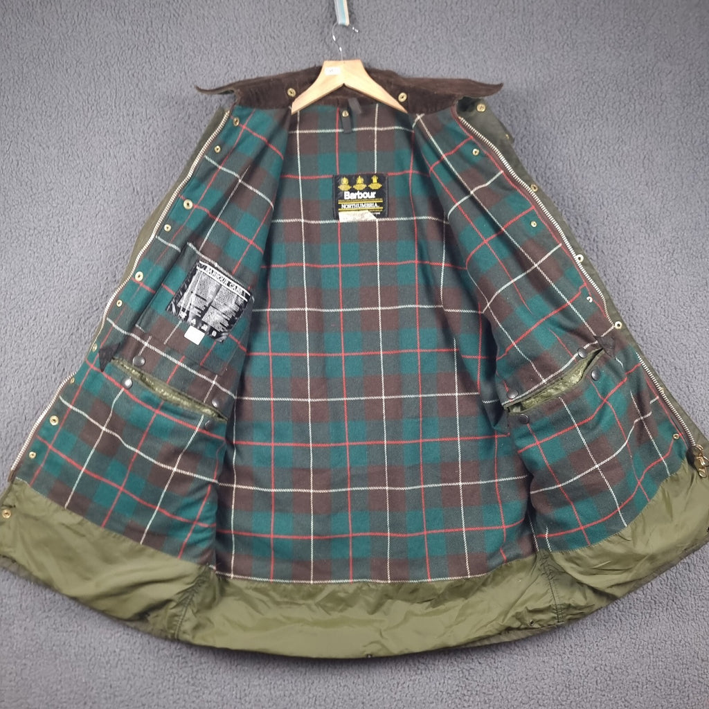 Vintage BARBOUR Northumbria Jacket Mens L C42 A400 Sage Wax Waxed Coat 80s 1987