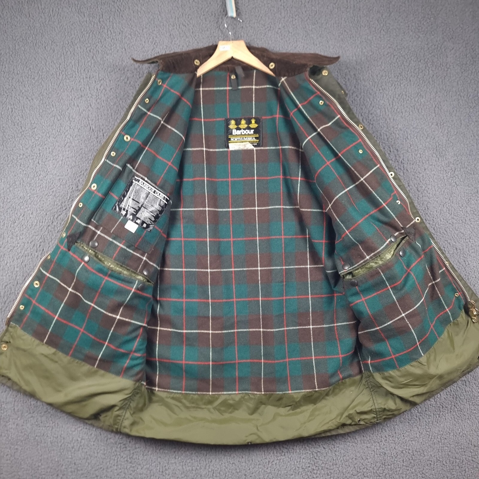 Vintage BARBOUR Northumbria Jacket Mens L C42 A400 Sage Wax Waxed Coat 80s 1987