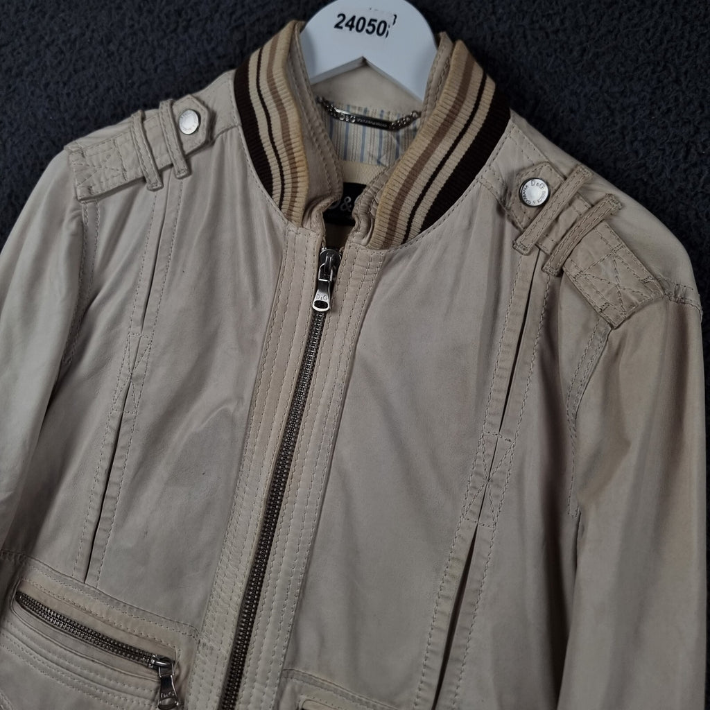 DOLCE & GABBANA Leather Jacket Mens L Large 42 Beige Cream Soft Lambskin Slim