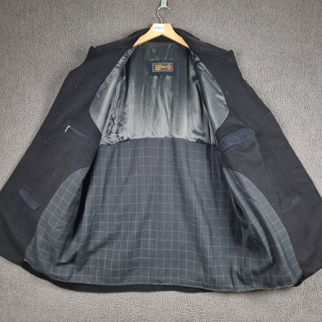 ERMENEGILDO ZEGNA Coat Mens 44 XL Navy Wool & Cashmere Long Trench Overcoat