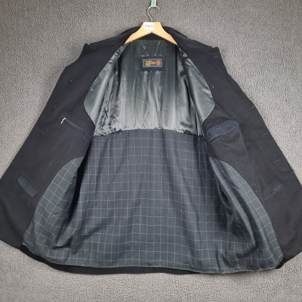 ERMENEGILDO ZEGNA Coat Mens 44 XL Navy Wool & Cashmere Long Trench Overcoat