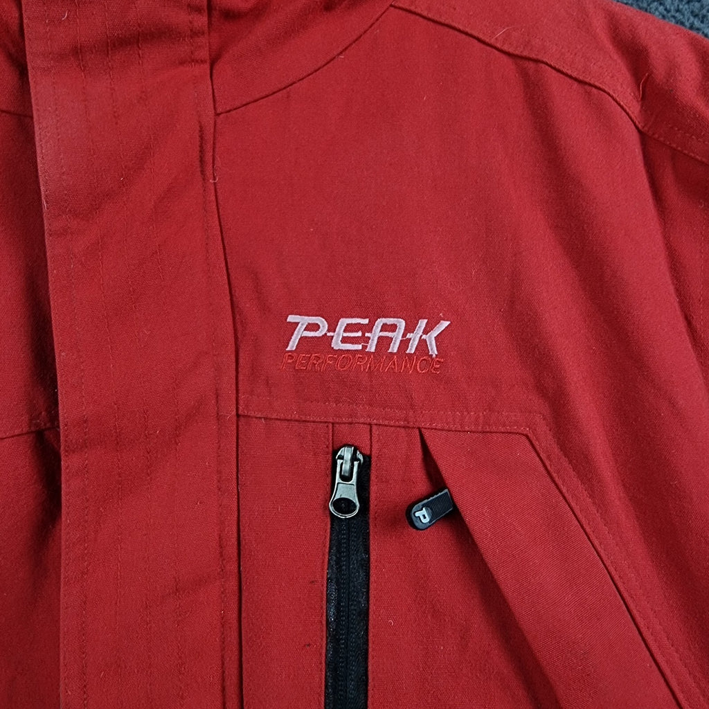 PEAK PERFORMANCE Jacket Mens S Small Red Goretex Goose DOWN Fill Parka Rain Coat