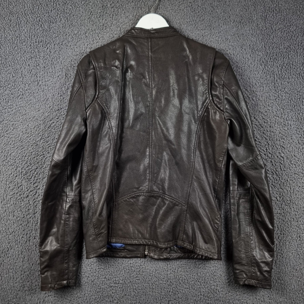 SUPERDRY Leather Jacket Mens M Medium Brown Racer Biker Bomber Zip Real Hero
