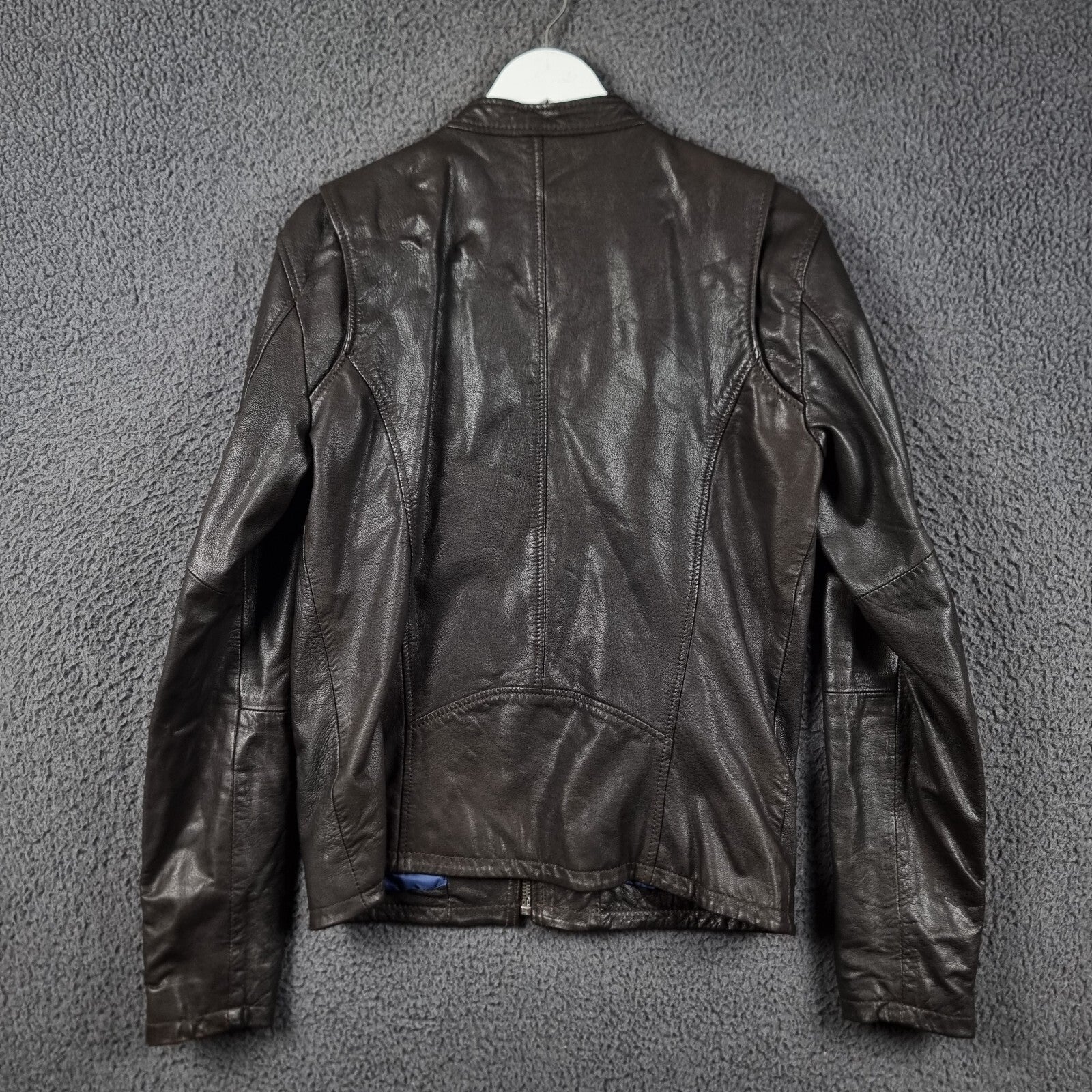SUPERDRY Leather Jacket Mens M Medium Brown Racer Biker Bomber Zip Real Hero