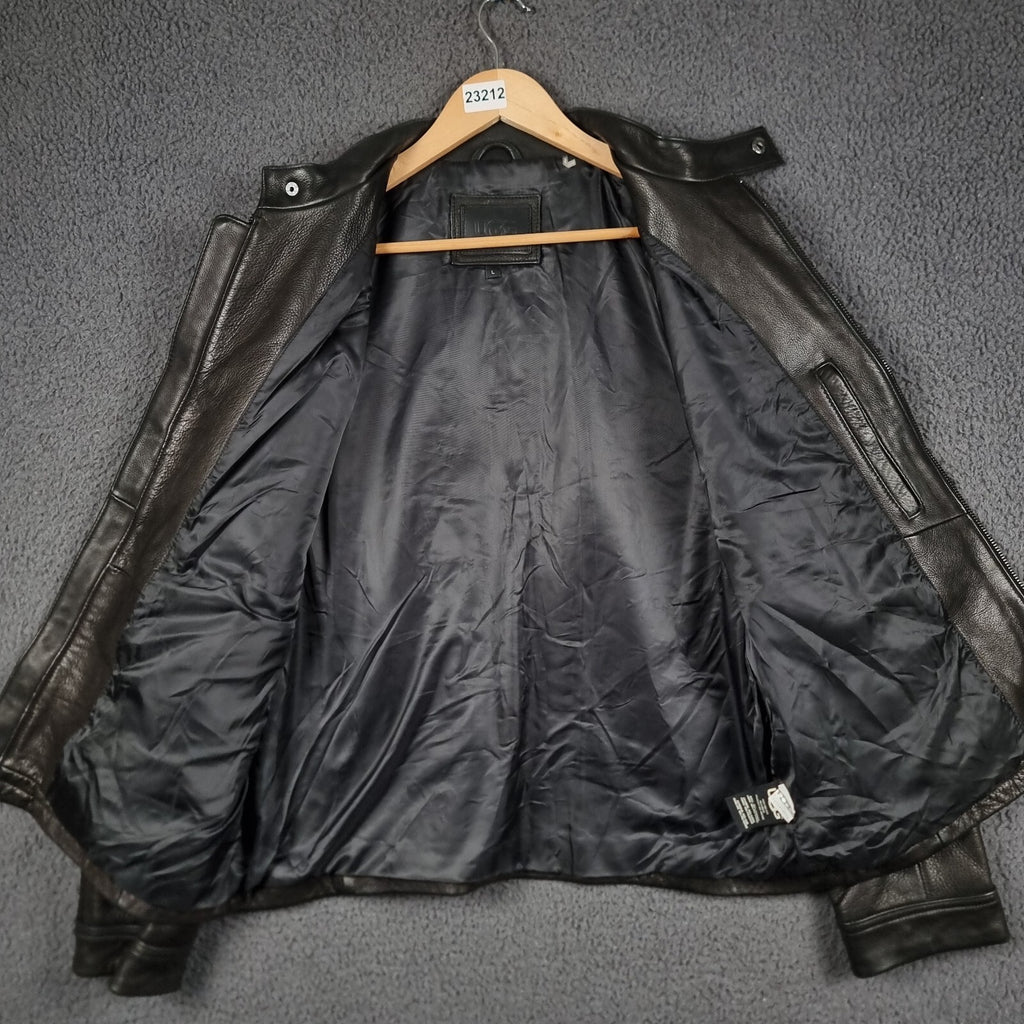 UGG Orlando Leather Jacket Mens L Large Black Racer Biker Bomber Collared Zip