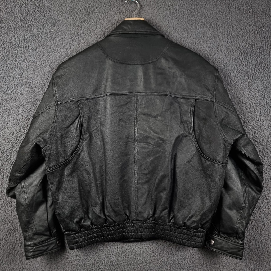 Vintage PIERRE CARDIN Leather Jacket Mens M Medium Black Bomber Relaxed Fit 90s