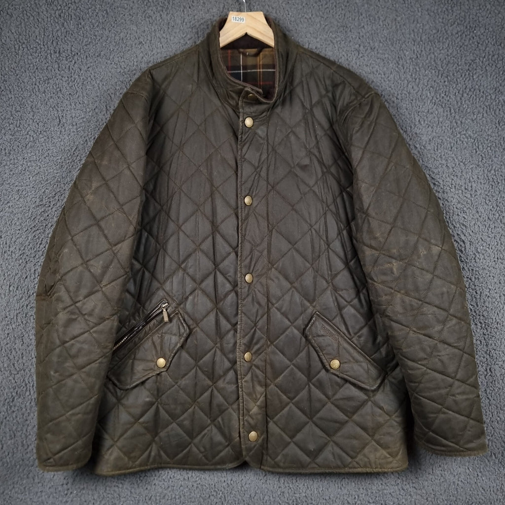 BARBOUR Jacket Mens XL Olive Wax Chelsea Sportsquilt Waxed Quilted
