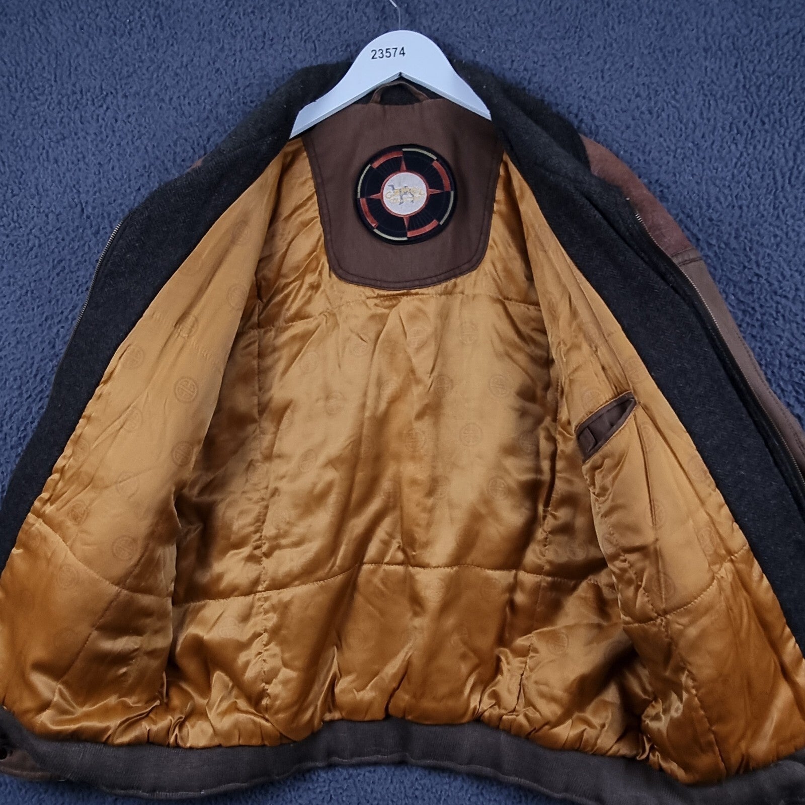 Vintage CAMEL COLLECTION Jacket Mens 3XL Tweed Wool & Leather Field Coat 80s
