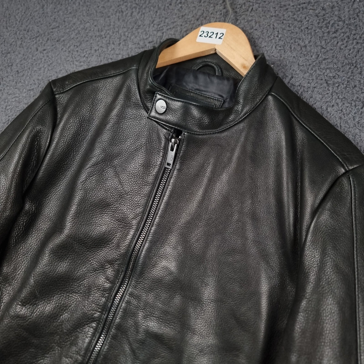 UGG Orlando Leather Jacket Mens L Large Black Racer Biker Bomber Collared Zip