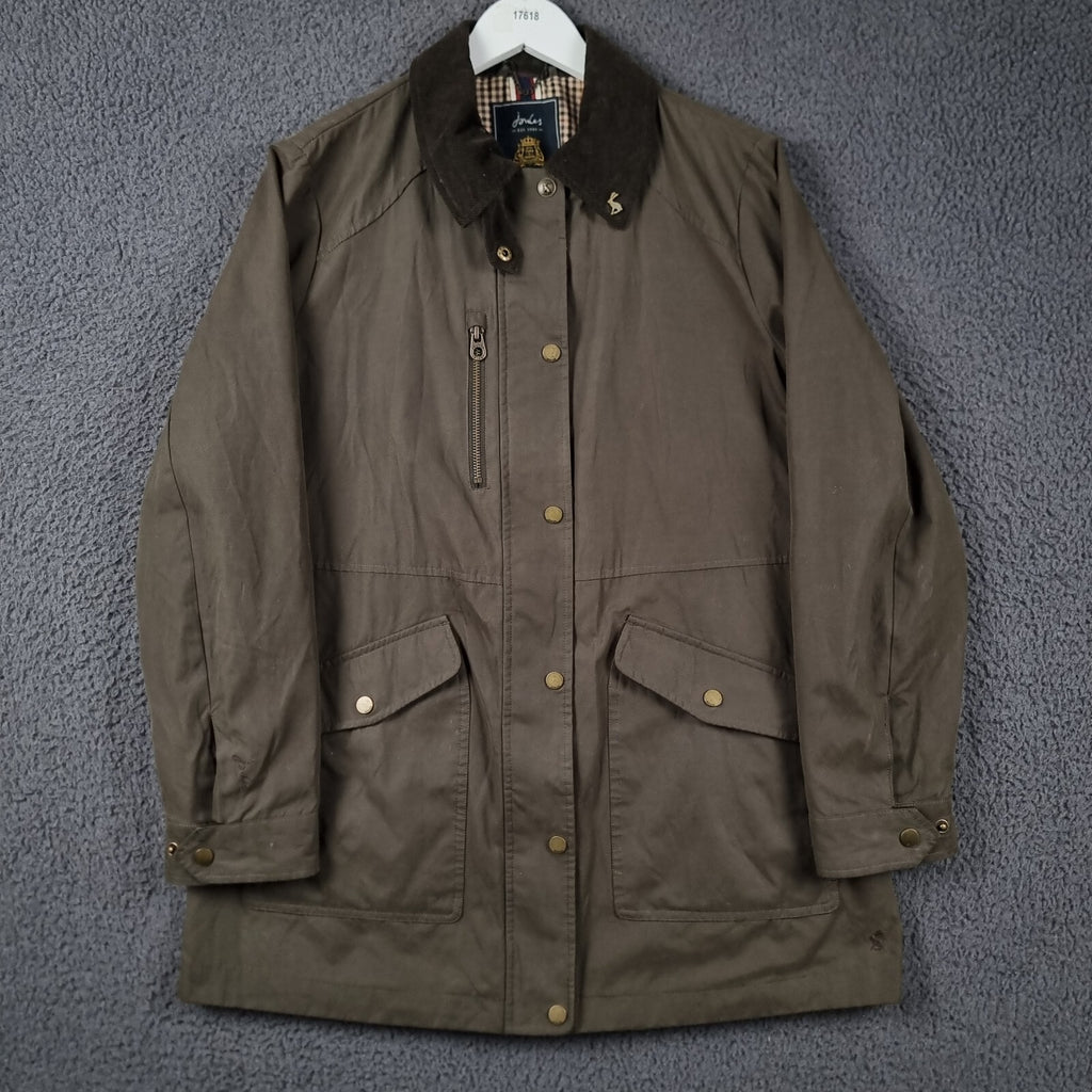 JOULES Jacket Womens UK 12 Green Montford Field Coat Country Cotton Blend
