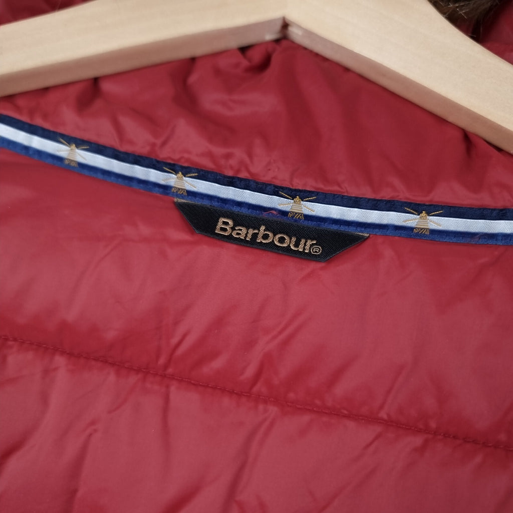 BARBOUR Jacket Womens UK 18 Red Housesteads Quilt Fibre Down Parka Puffer Fur