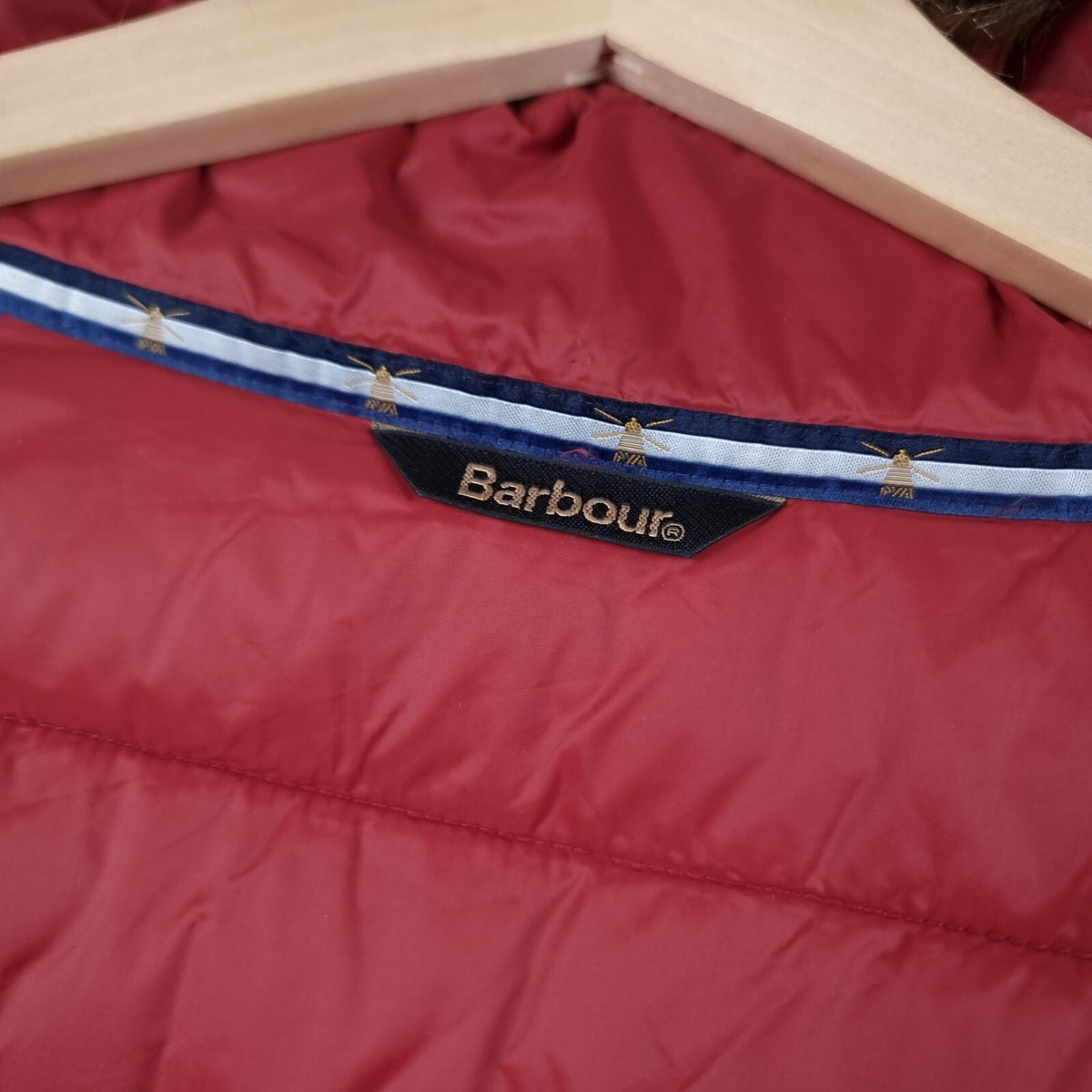 BARBOUR Jacket Womens UK 18 Red Housesteads Quilt Fibre Down Parka Puffer Fur