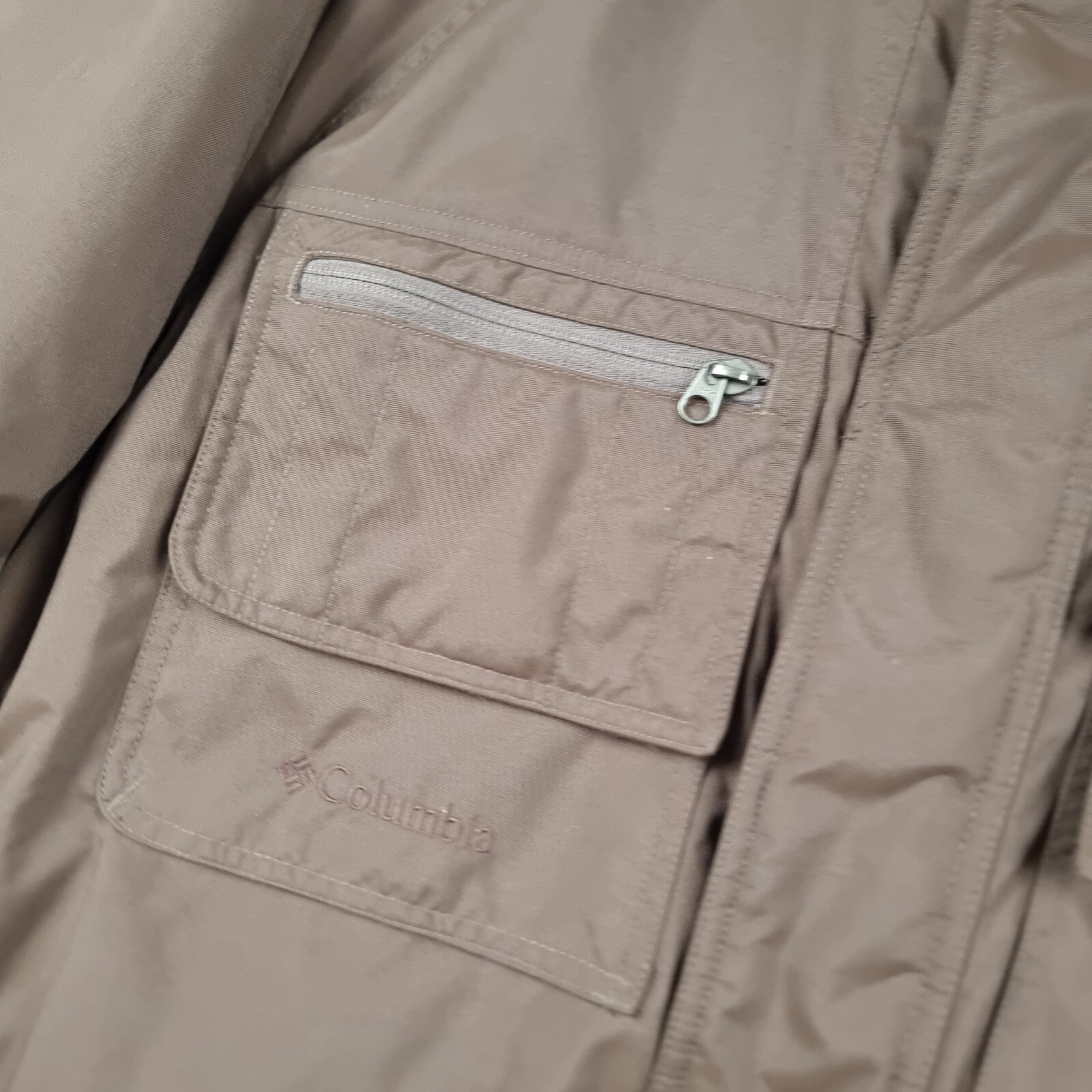 Columbia Jacket Mens 2XL Brown Down Fill Waterproof Puffer Bomber Multi Pocket