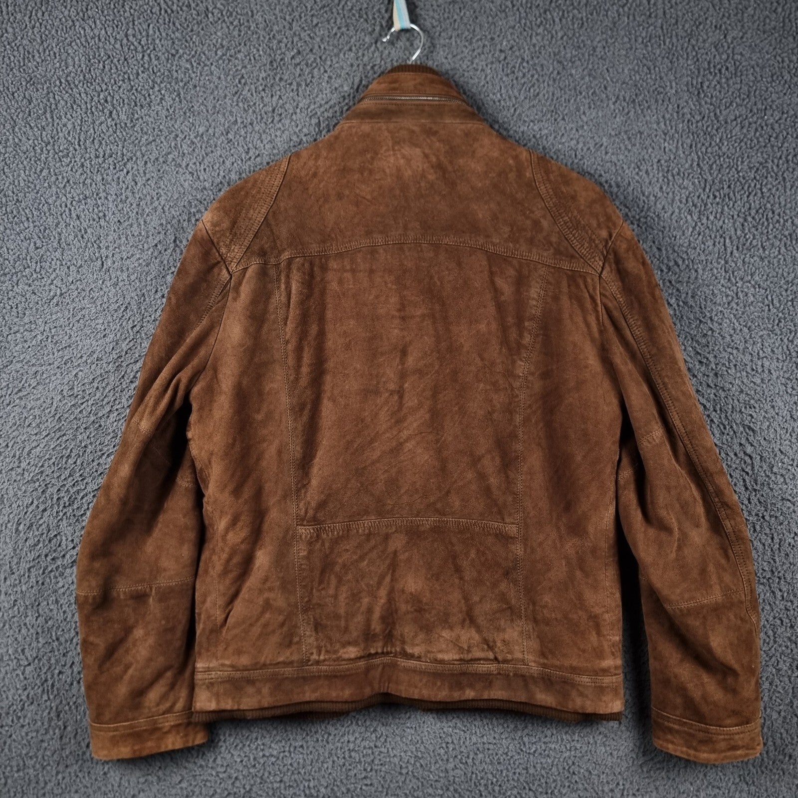 HUGO BOSS Leather Jacket Mens 38R M Medium Brown Goat Suede Military Biker Zip